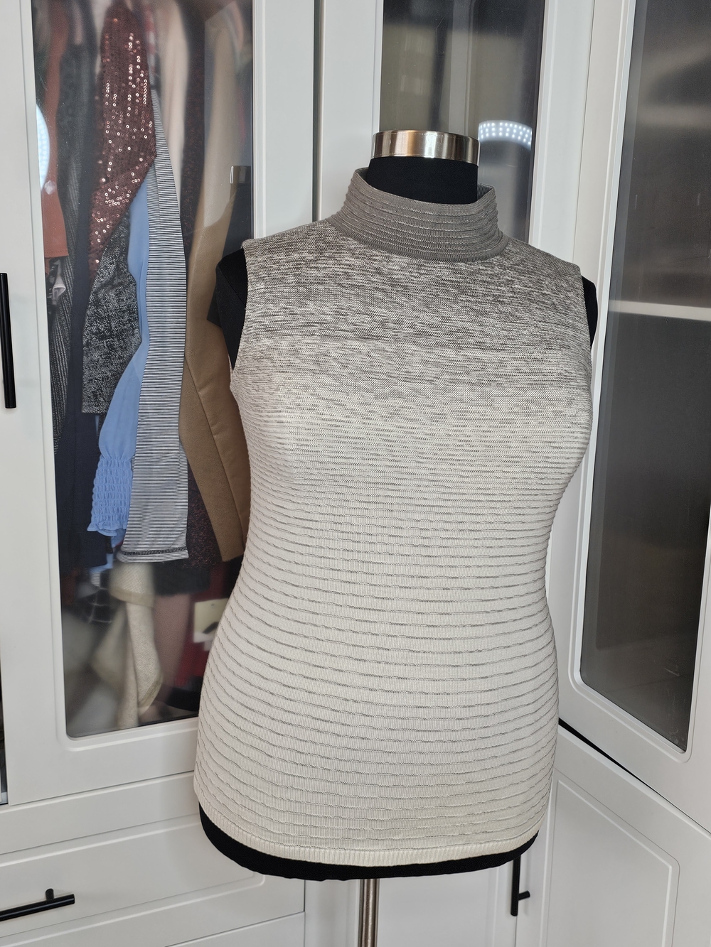 LAFAYETTE 148 Sleeveless Ombre Mock Neck Sweater Tank - Gray to Cream